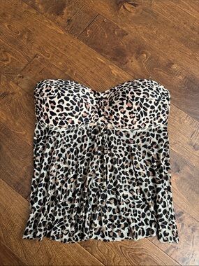 Leopard Print Strapless Bustier Swim Top Size XL